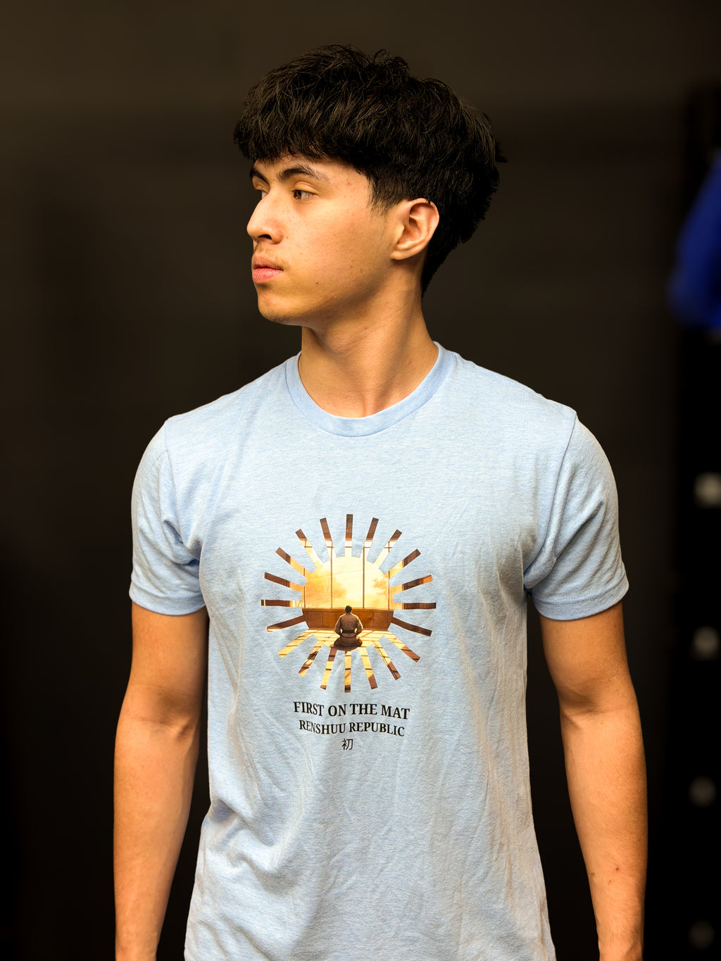 man wearing blue shirt
