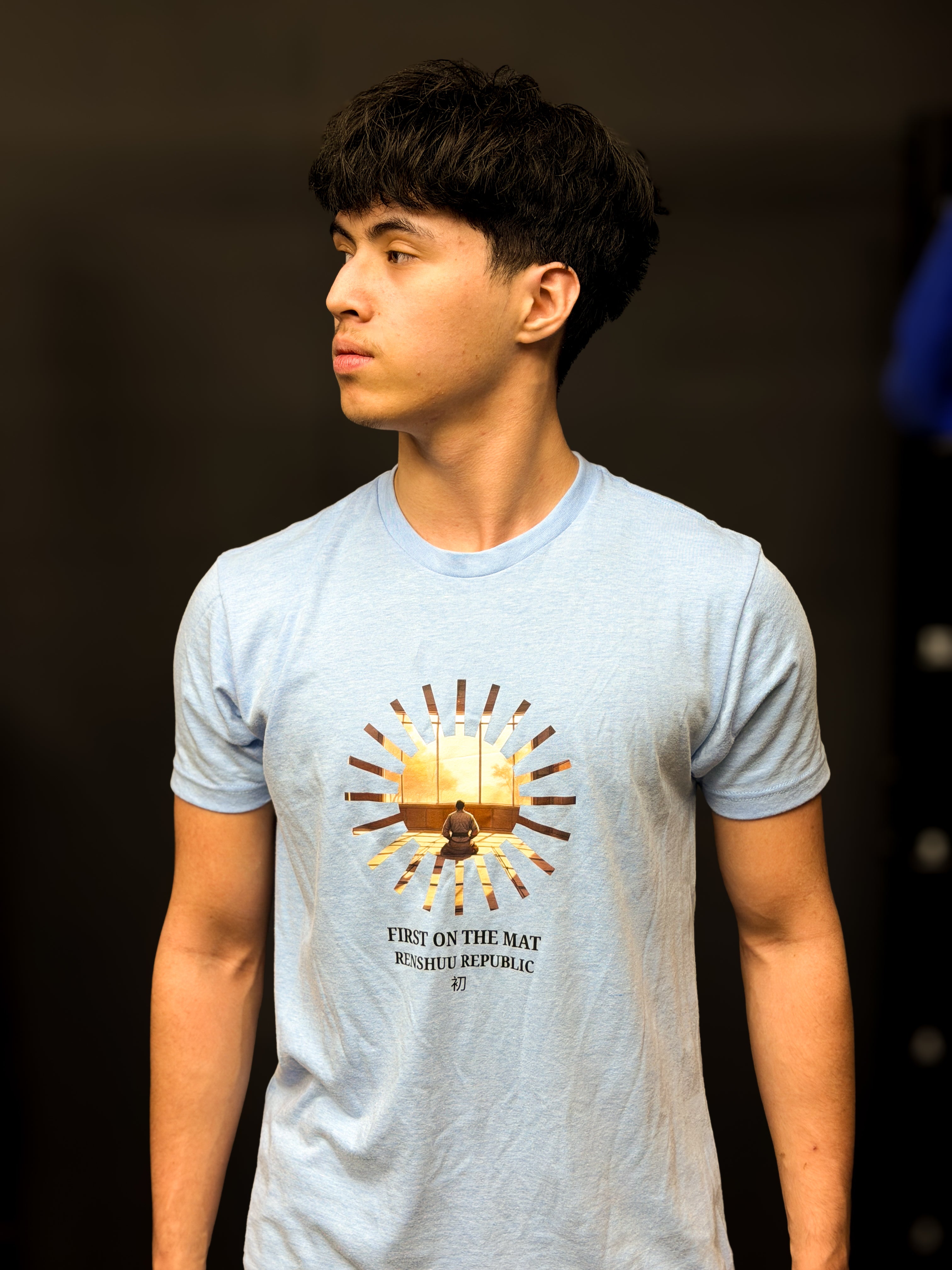 man wearing blue shirt
