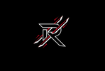 Logo with a stylized letter 'R' design on a black background